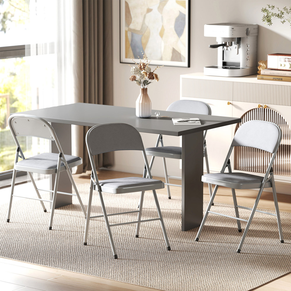 Portland Set of 4 Light Grey Foldable Chair with Cushions Image 3