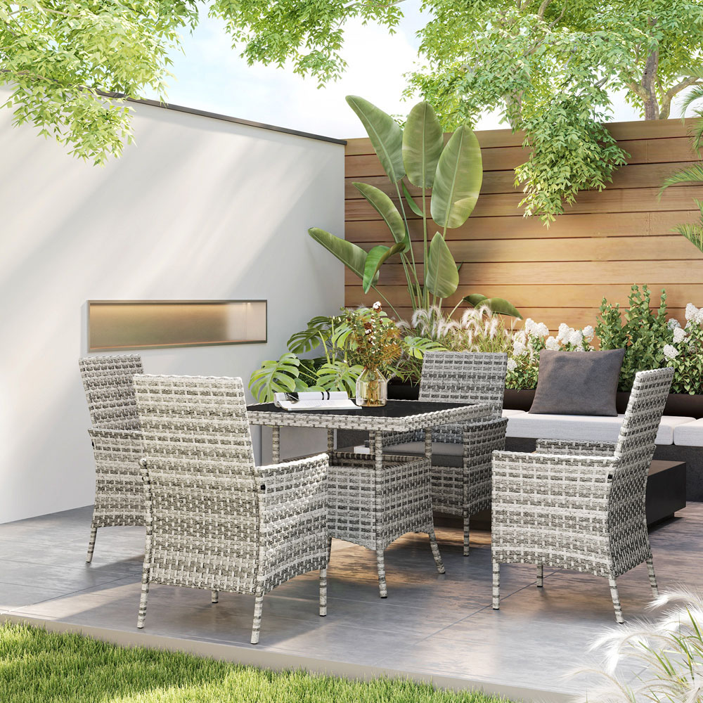 Outsunny 4 Seater Mixed Grey Rattan Patio Dining Set with Cushions Image 4