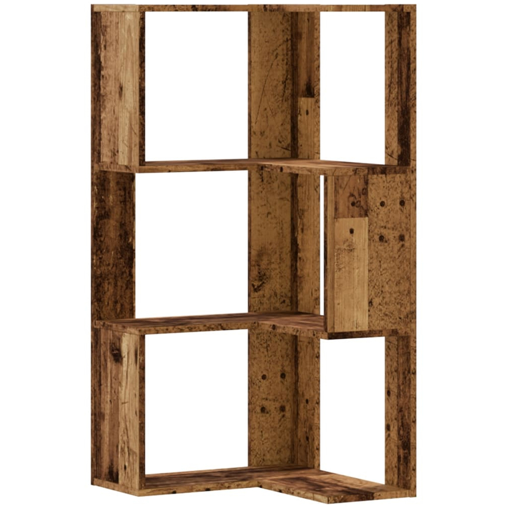 vidaXL 3 Shelf Brown Old Wood Corner Bookcase Image 2