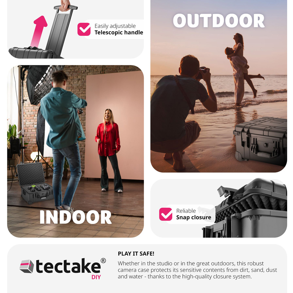Tectake Black Hard Shell Waterproof Camera Case 58 x 45cm Image 6