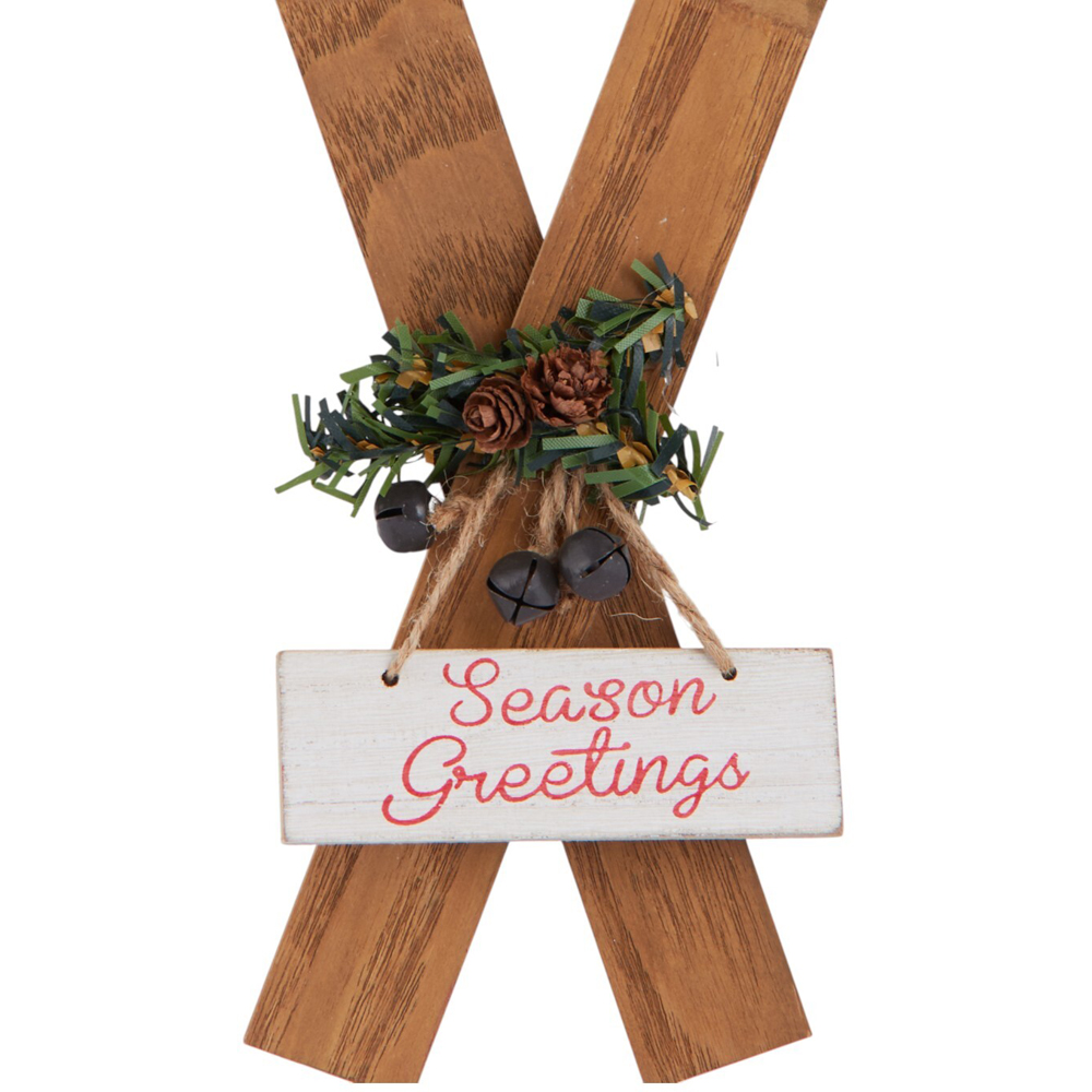 Hanging Wooden Sleighs Wall Decoration - Brown Image 2