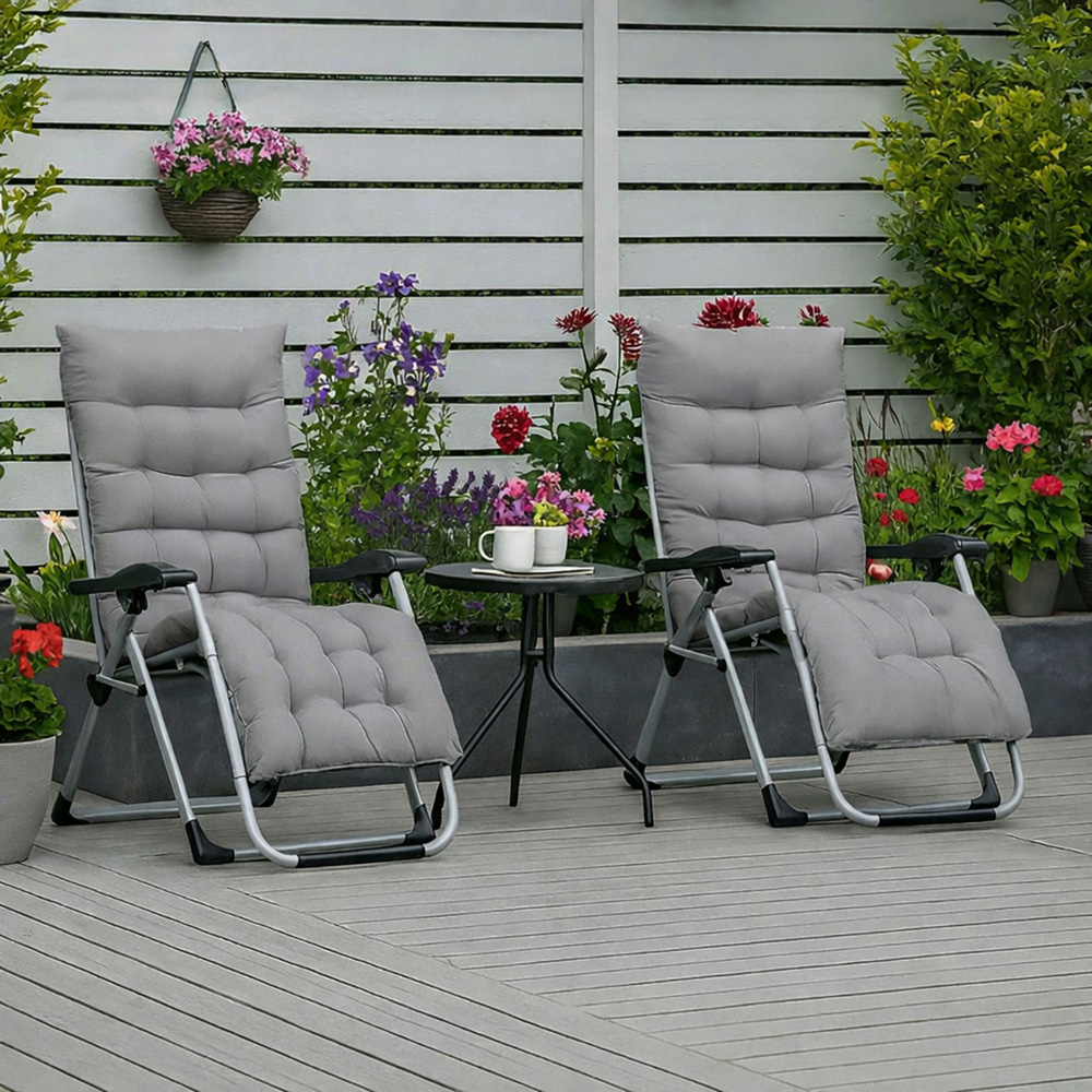 Neo Direct Grey Zero Gravity Sun Lounger with Padded Cushion Set of 2 Image 5