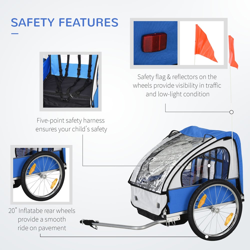Tommy Toys 2 Seater Blue Kids Bike Trailer with Seat Belt Image 5