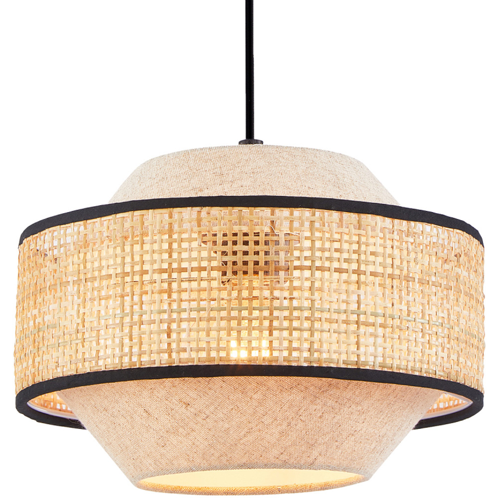 Happy Homewares Natural Linen and Woven Rattan Pendant Ceiling Light Image 4