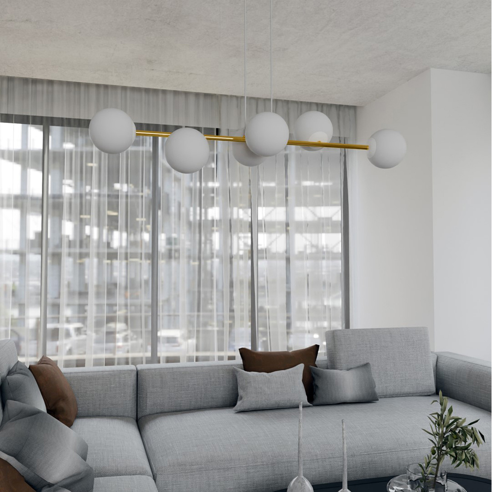 Emibig Gravity 6 Light White Shade White and Gold E14 Ceiling Pendant Light Image 5