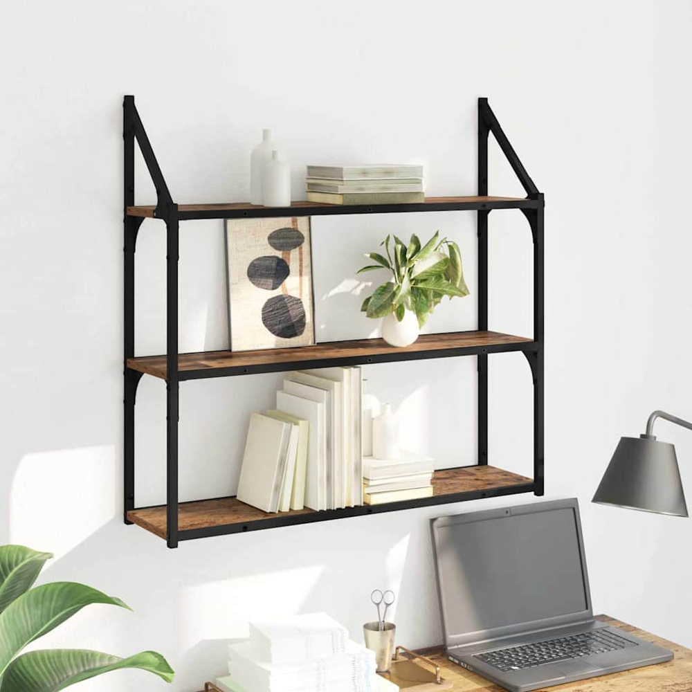 vidaXL 80cm 3 Shelf Old Wood Wall Shelf Image 2