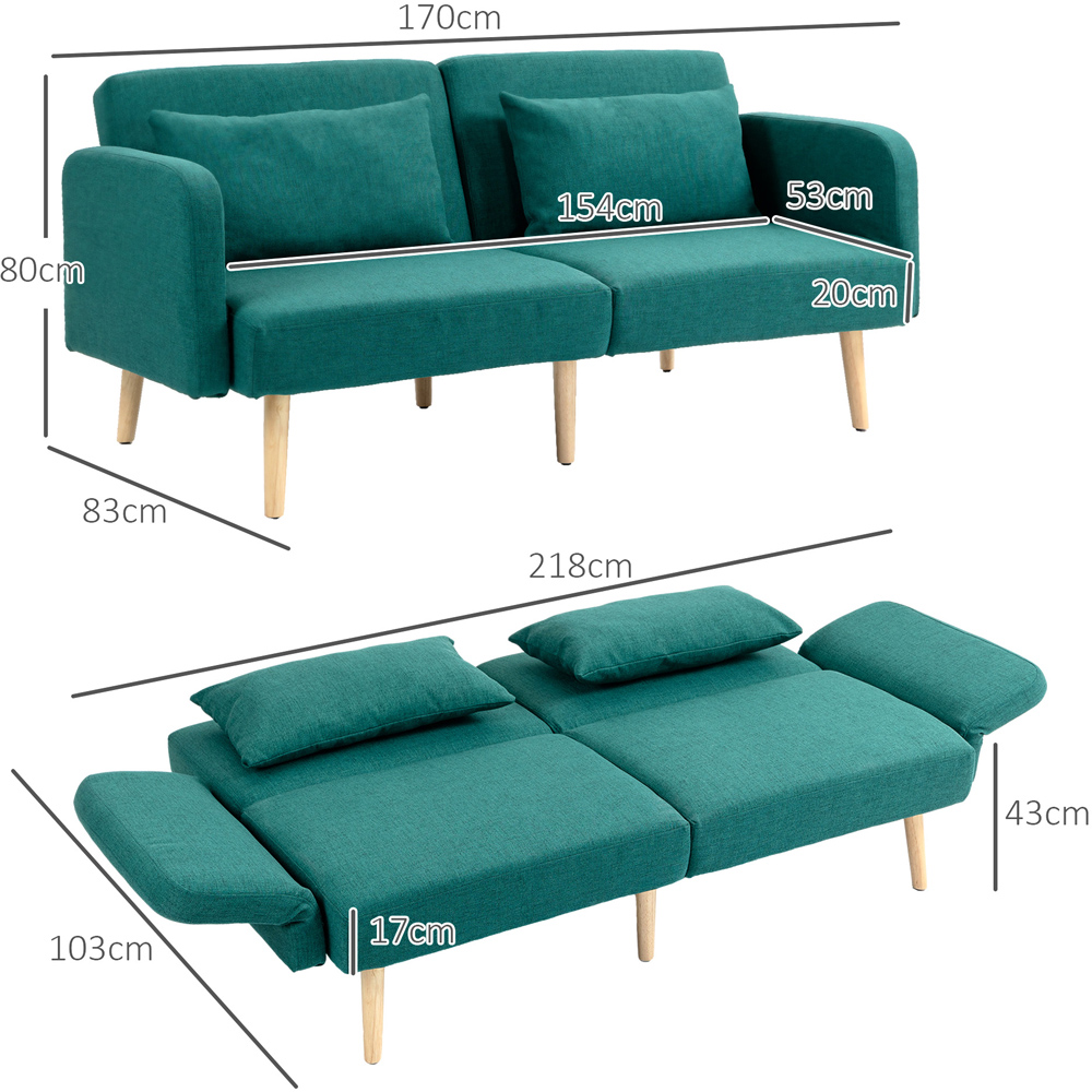 Portland 2 Seater Green Convertible Sofa Bed with Cushions Image 7