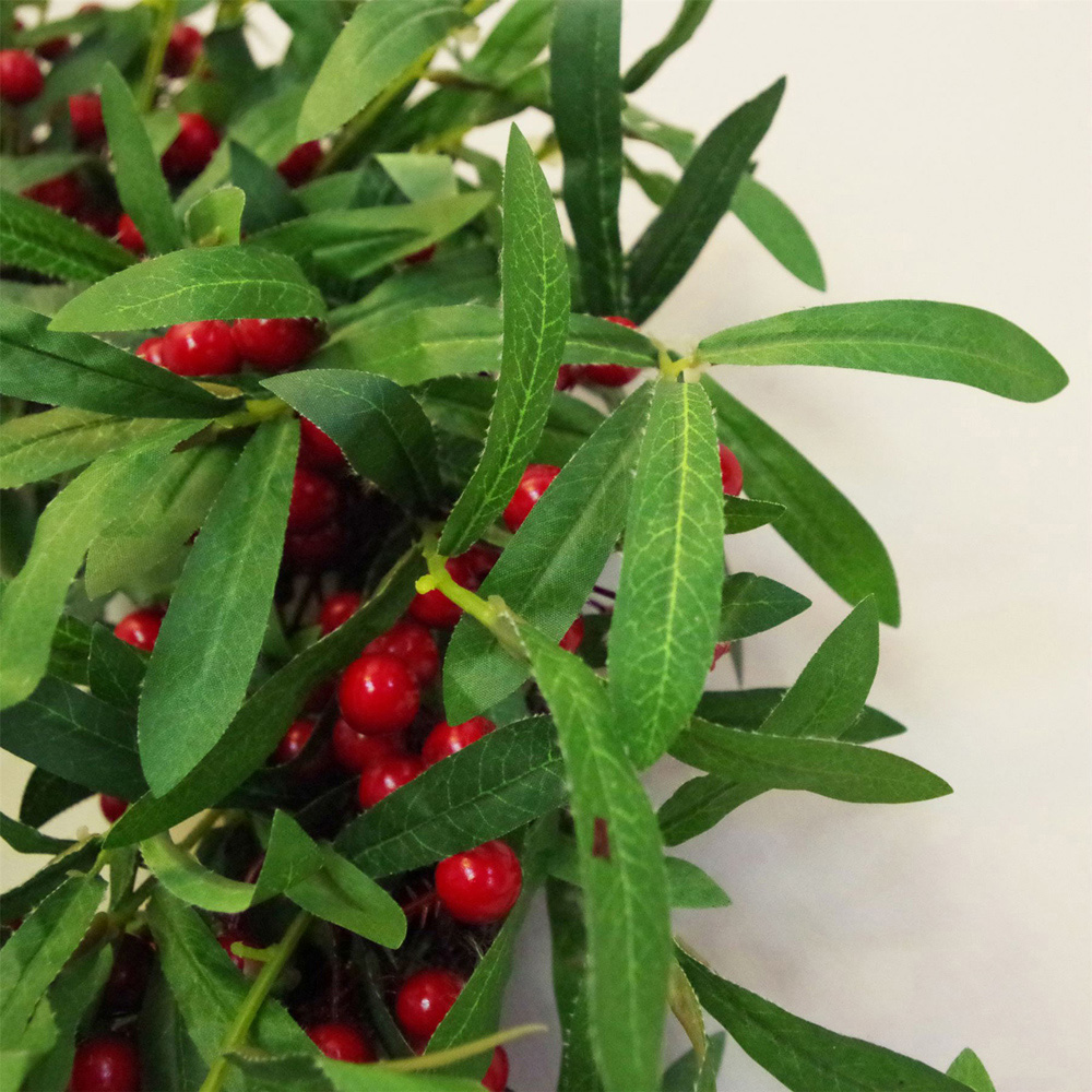 Botanik Floristry Artificial Christmas Wreath with Mistletoe Leaf and Red Berry 60cm Image 5