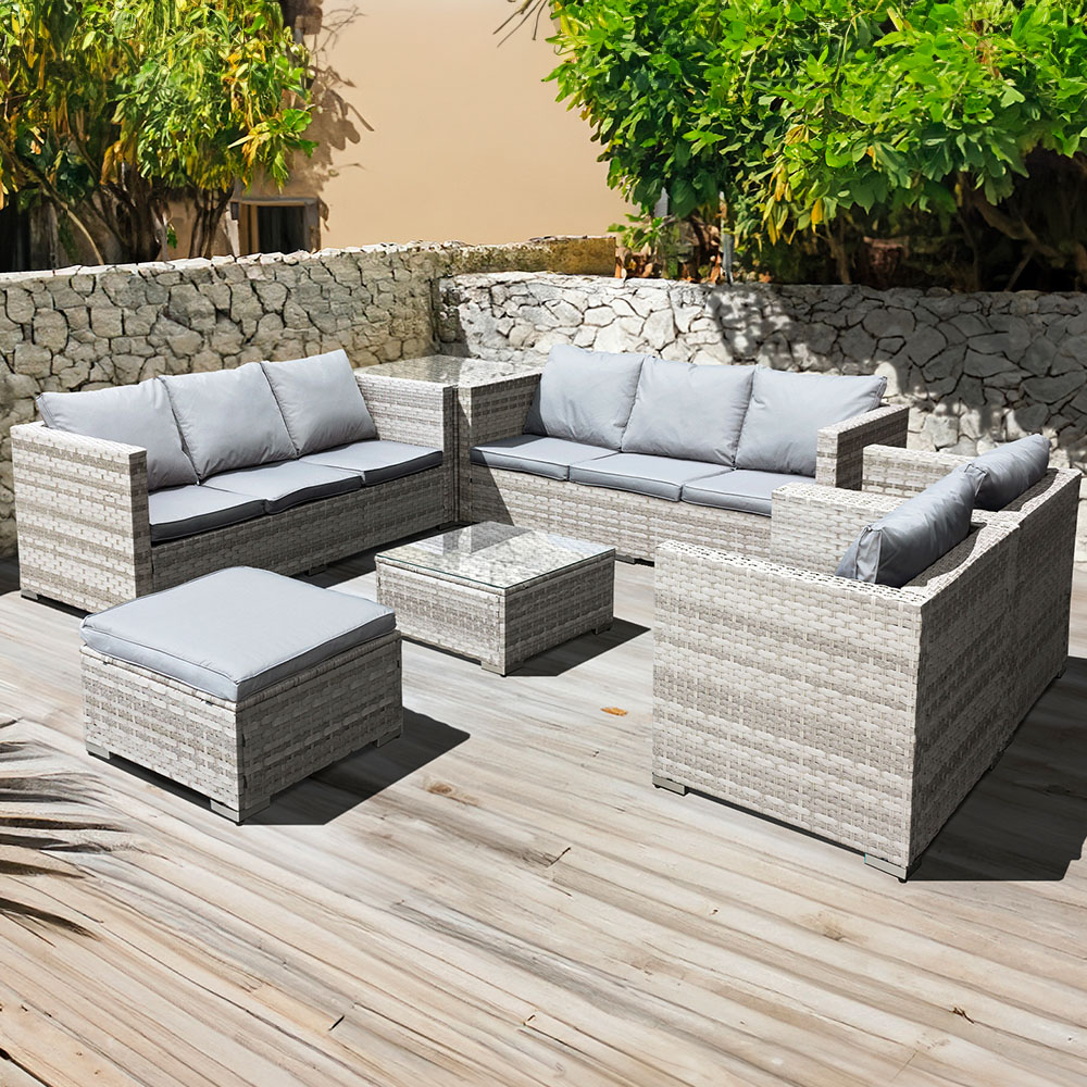 Oseasons Malta 9 Seater Dove Grey Rattan U Shape Sofa Set Image 1