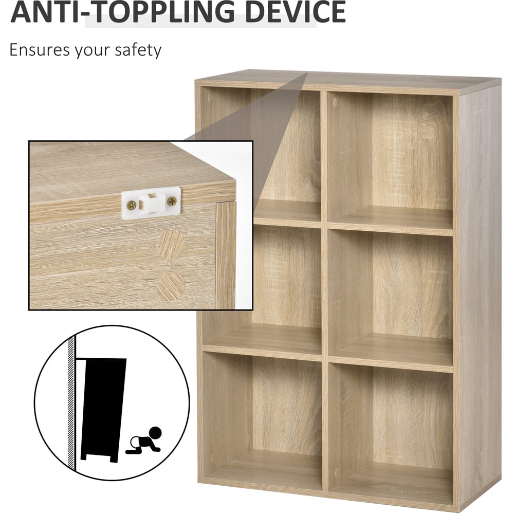 Portland 6 Storage Shelf Oak Bookcase Image 7