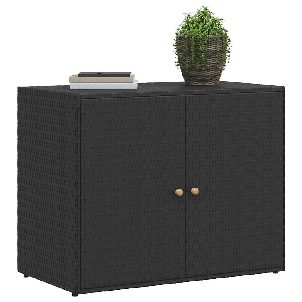 vidaXL 2 Door Black PE Rattan Garden Storage Cabinet Image 3
