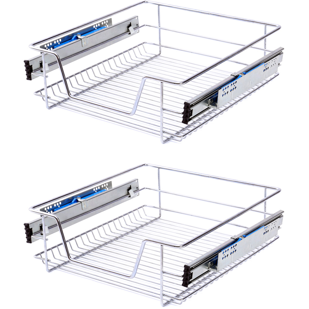 Living and Home 2 Piece Metal Sliding Kitchen Cabinet Pull Out Basket 463 to 470mm Image 1
