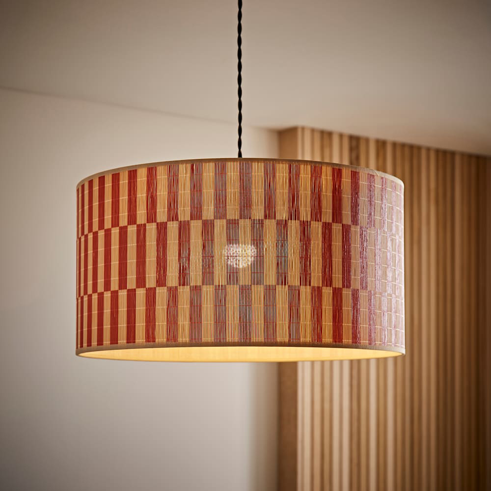 ValueLights Lori Orange Checkerboard Bamboo Ceiling Drum Lamp Shade Image 3