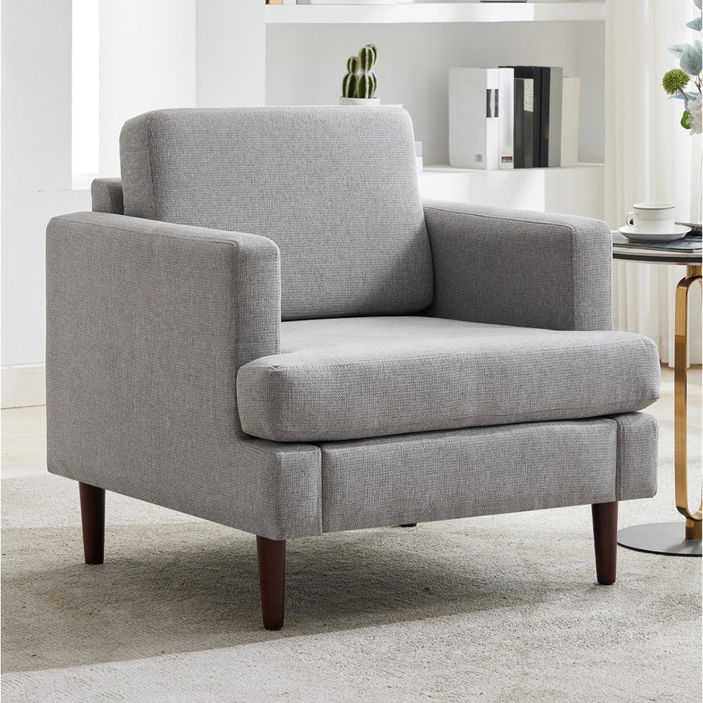 Living and Home Light Grey Linen Mid-Century Armchair Image 7