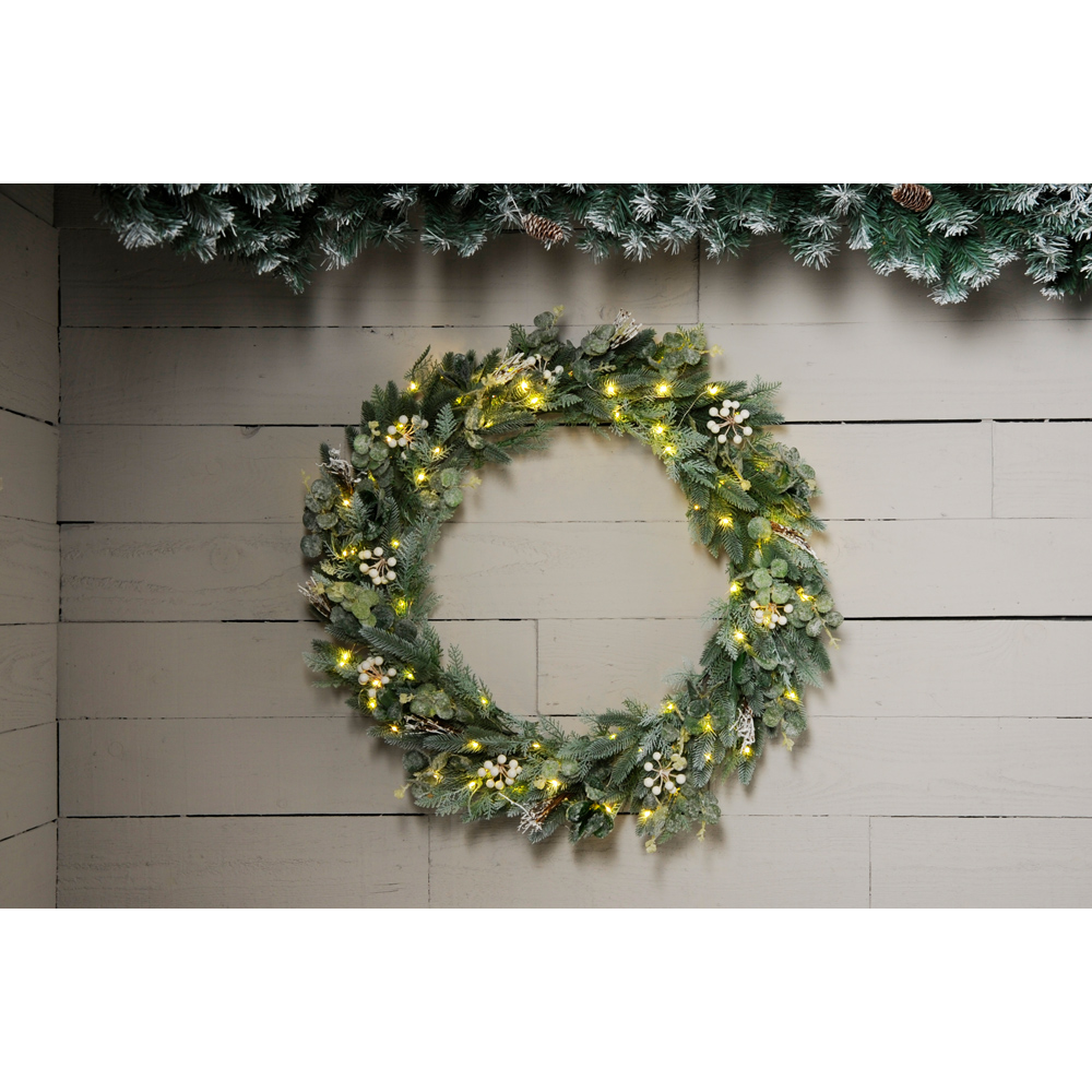 Festive Warm White LED Eucalyptus Christmas Wreath 80cm Image 2