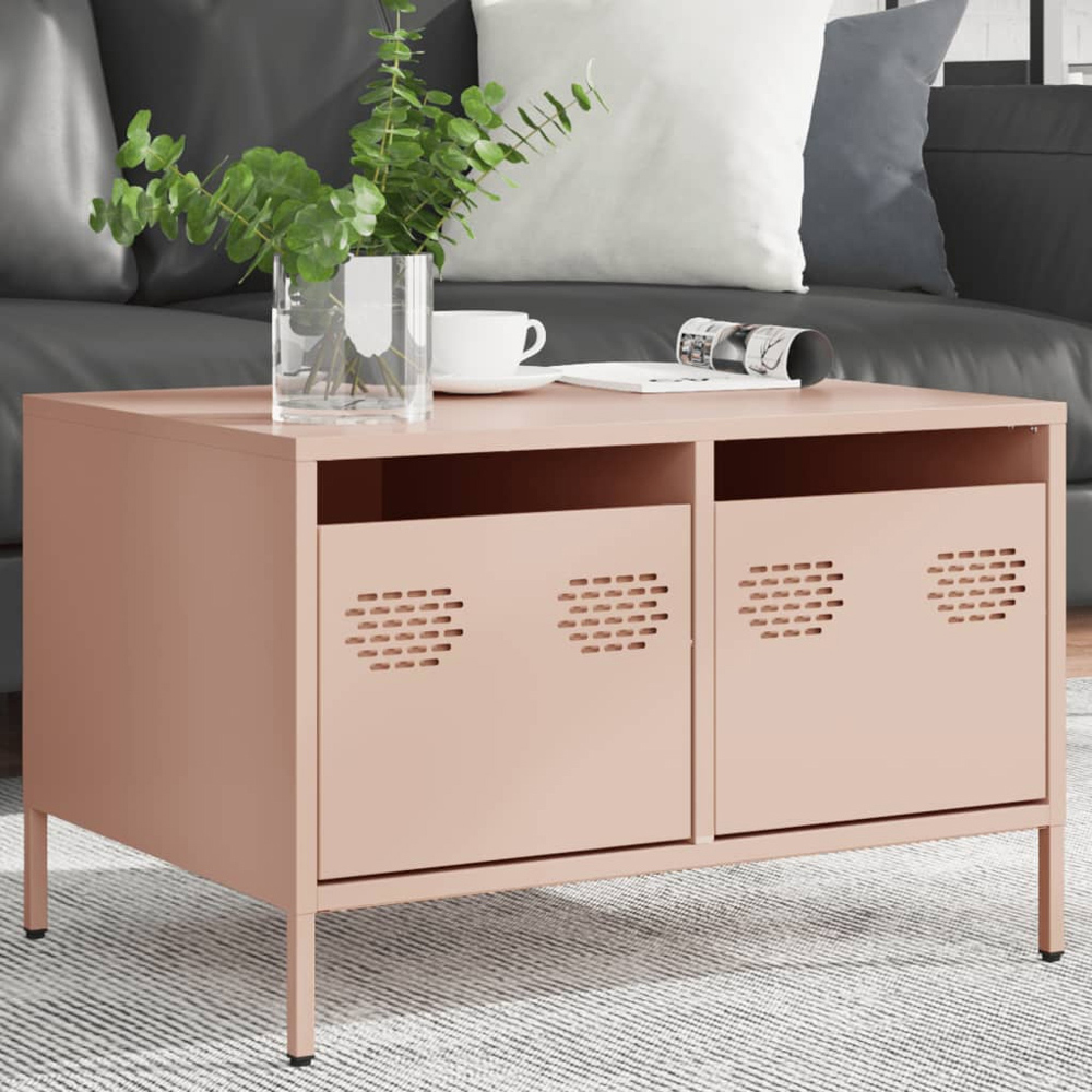vidaXL 2 Drawer Pink Steel Industrial Style TV Cabinet Image 8