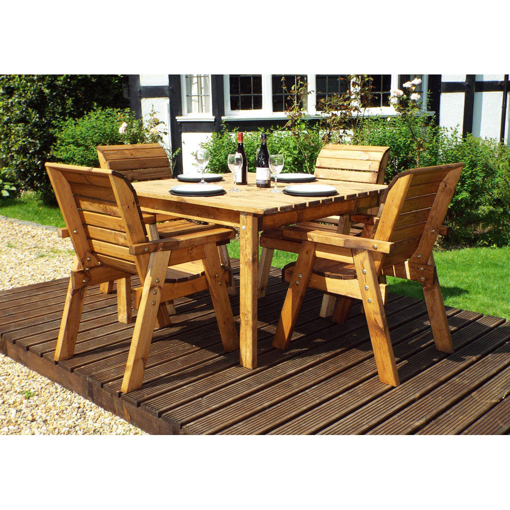 Charles Taylor Solid Wood 4 Seater Square Outdoor Dining Set with Green Cushions Image 5