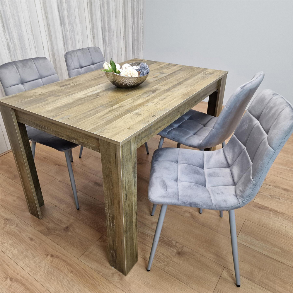 Portland 4 Seater Dining Set Rustic Effect and Grey Velvet Image 7