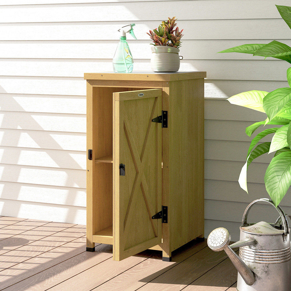 Outsunny 1.4 x 14ft Single Door Brown Wooden Garden Shed Image 6