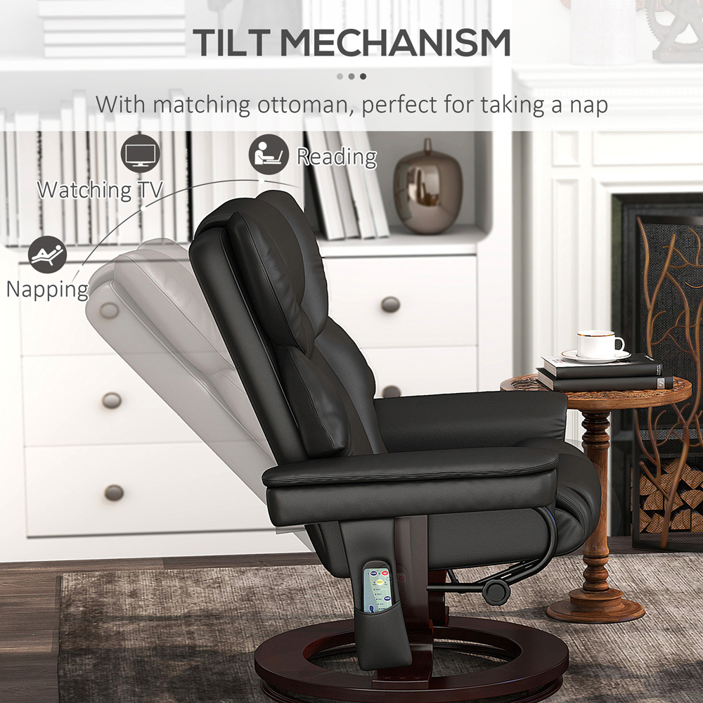 Portland Black Massage Recliner Chair with Footstool and Adjustable Backrest Image 7