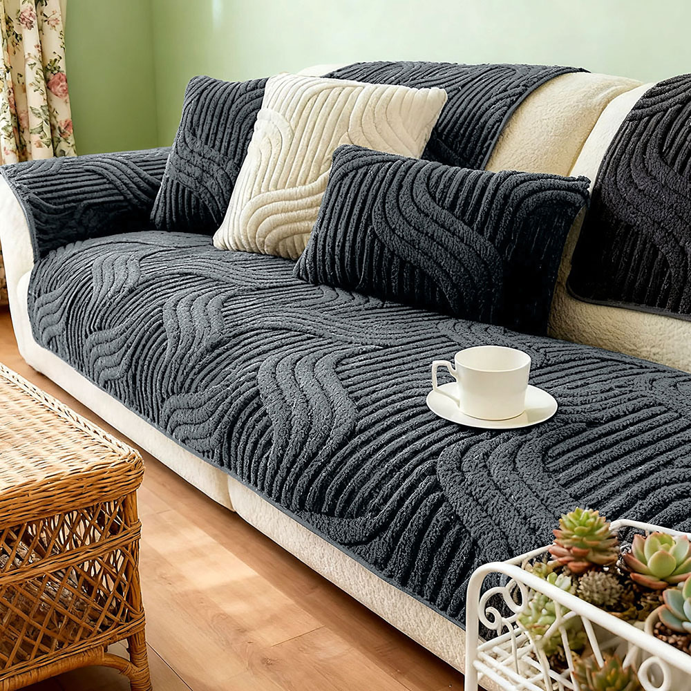Living and Home Dark Grey Minimalist Wavy Geometric Non-Slip Sofa Mat 70 x 70cm Image 7