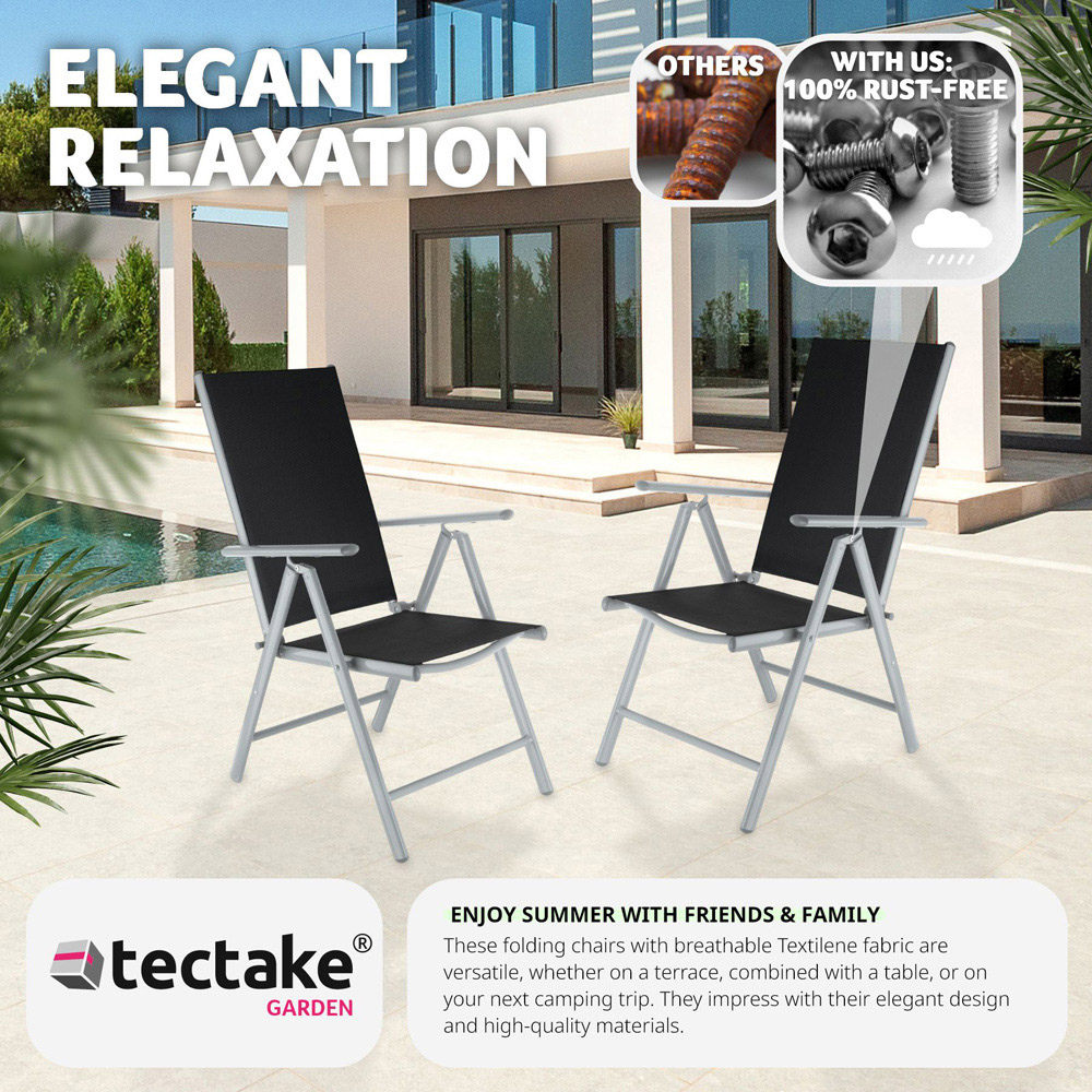 tectake Marilena 2 Piece Silver Adjustable Garden Chair Set Image 3