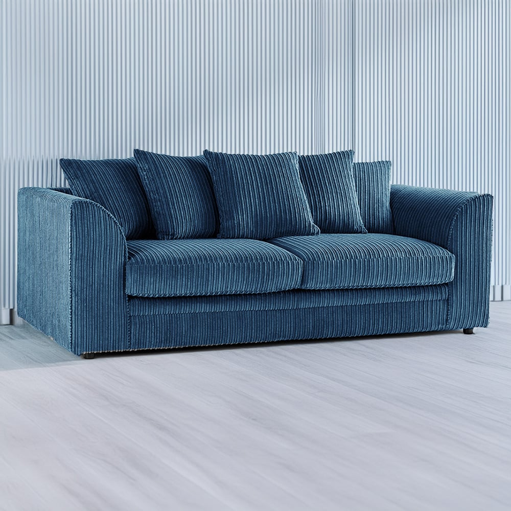 Luxor 3 Seater Marine Blue Jumbo Cord Scatter Back Sofa Image 1