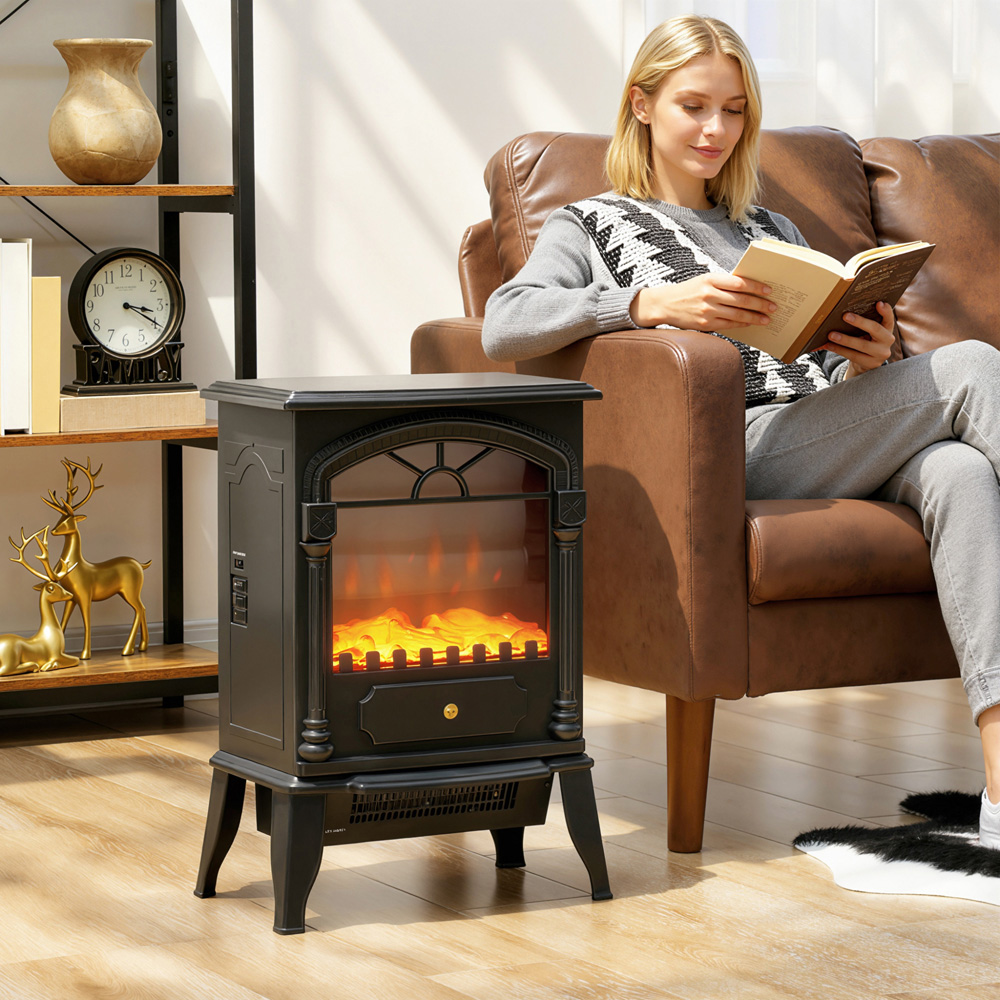 HOMCOM Black 2 Heat Setting Portable Fireplace with Adjustable Thermostat Image 2