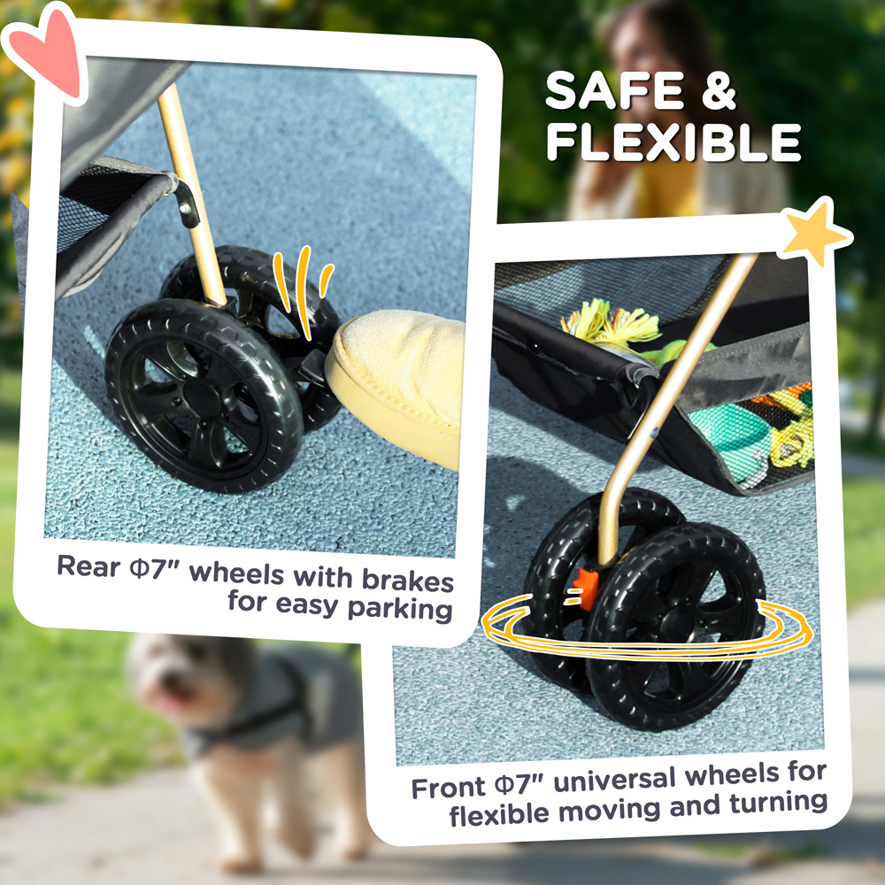 PawHut Grey 3-in-1 Mini Dog Pet Stroller with Detachable Carrier Image 7