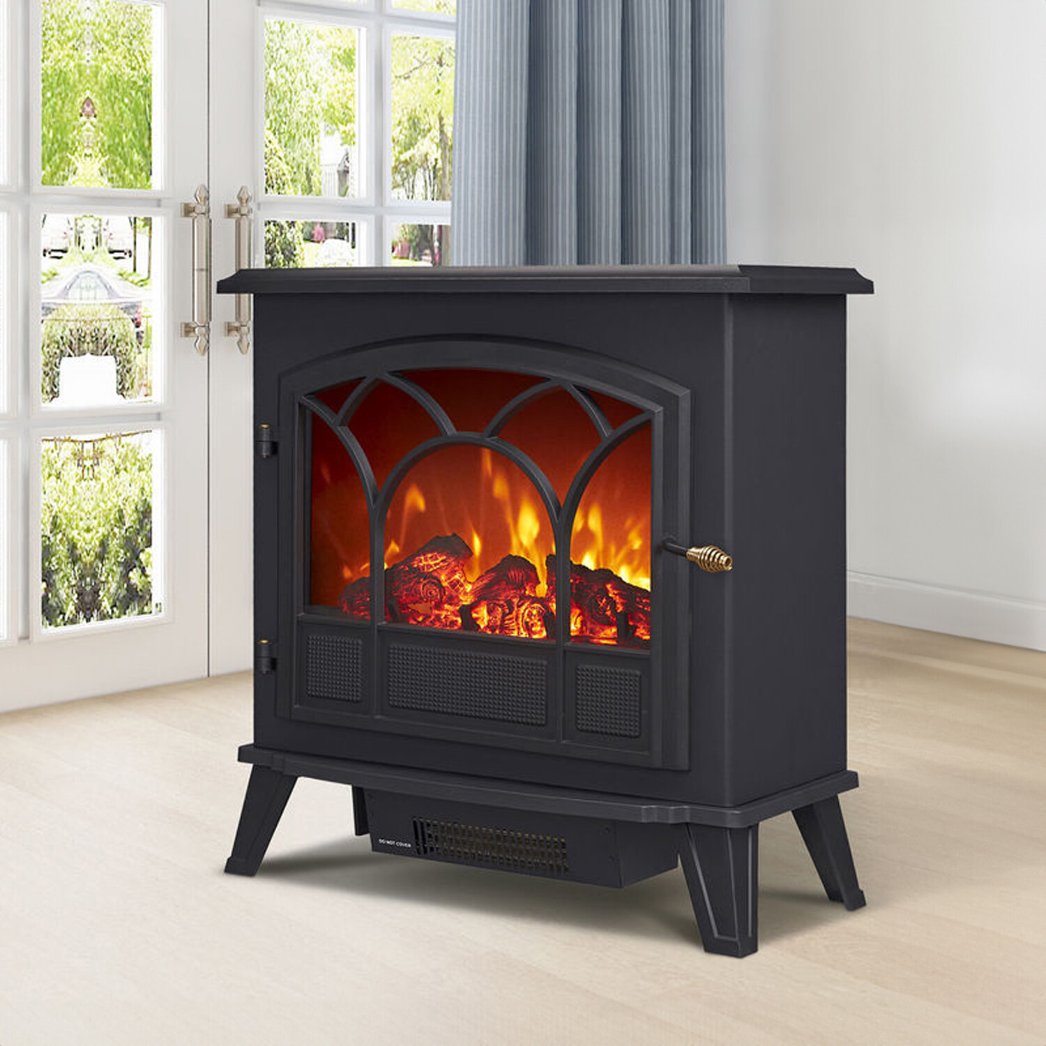 My Home Large Log Effect Stove Heater Black Image 2