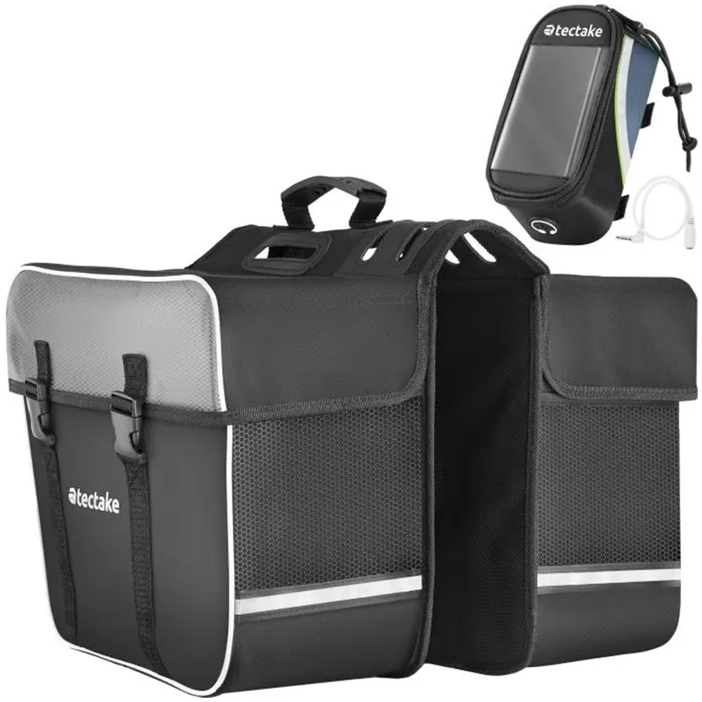 tectake Black and Green Water-Repellent Georg Frame Bicycle Bag Set 10 x 20 x 9.5cm Image 1