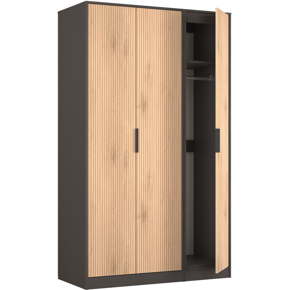 Crowndale Hong Kong 3 Door Slatt Effect and Graphite Tall Wardrobe Ready Assembled Image 7