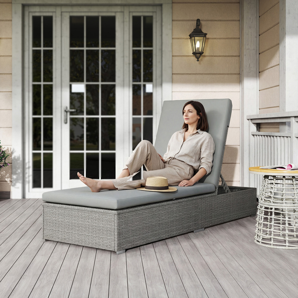 Outsunny Light Grey Wicker Adjustable Garden Chaise Sun Lounger Image 2