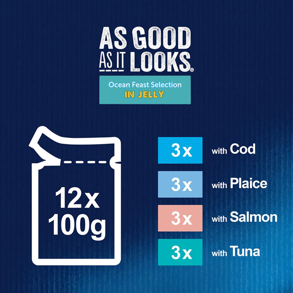 Felix As Good As It Looks Ocean Feast Selection in Jelly Wet Adult Cat Food 100g 12 Pack Image 3
