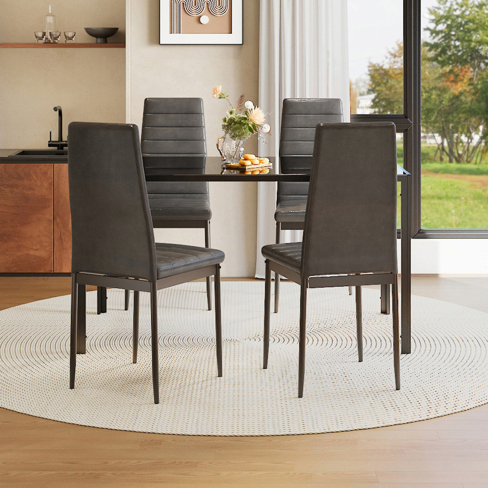 Living and Home 4 Seater Black Tempered Glass Dining Table Image 7