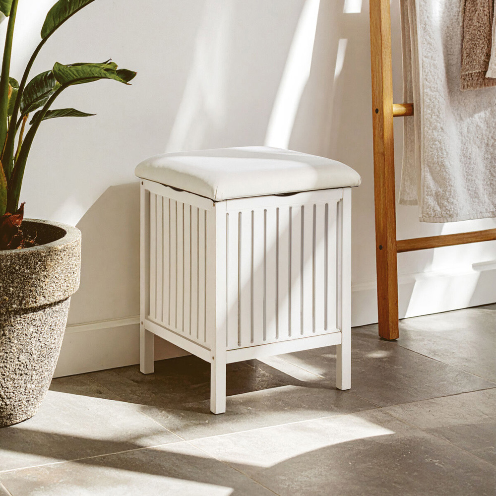 Premier Housewares Salon White Bathroom Storage Stool Image 3
