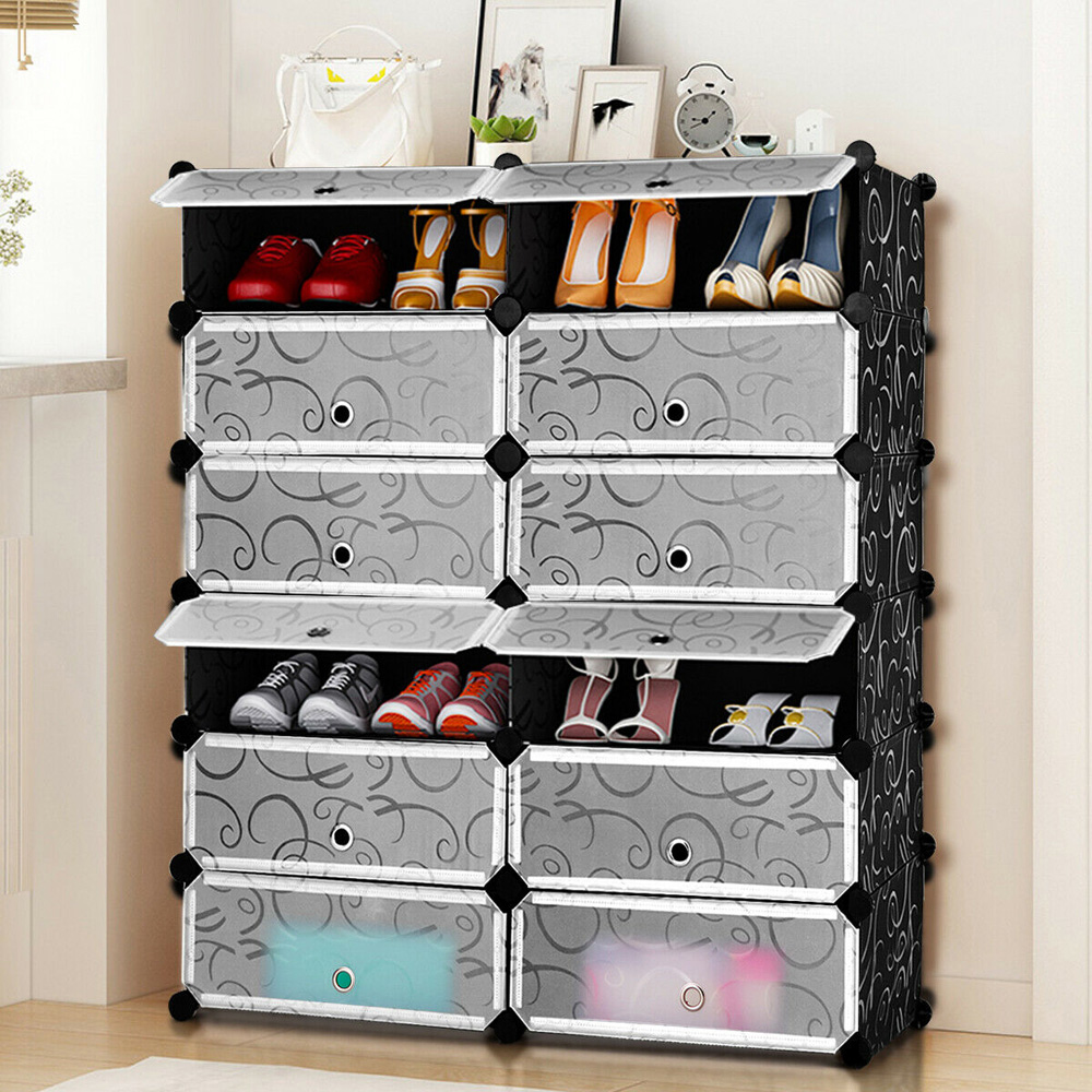 Costway 12 Cube Black Shoe Rack Organiser Image 4