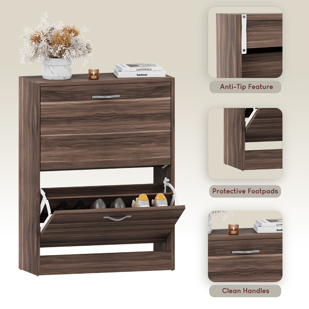 VIDA DESIGNS Walnut 2-Drawer Shoe Cabinet Rack Image 5