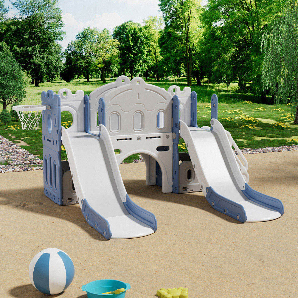 Living and Home Toddlers Blue and White Playset with 2 Slide and Basketball Hoop Image 8