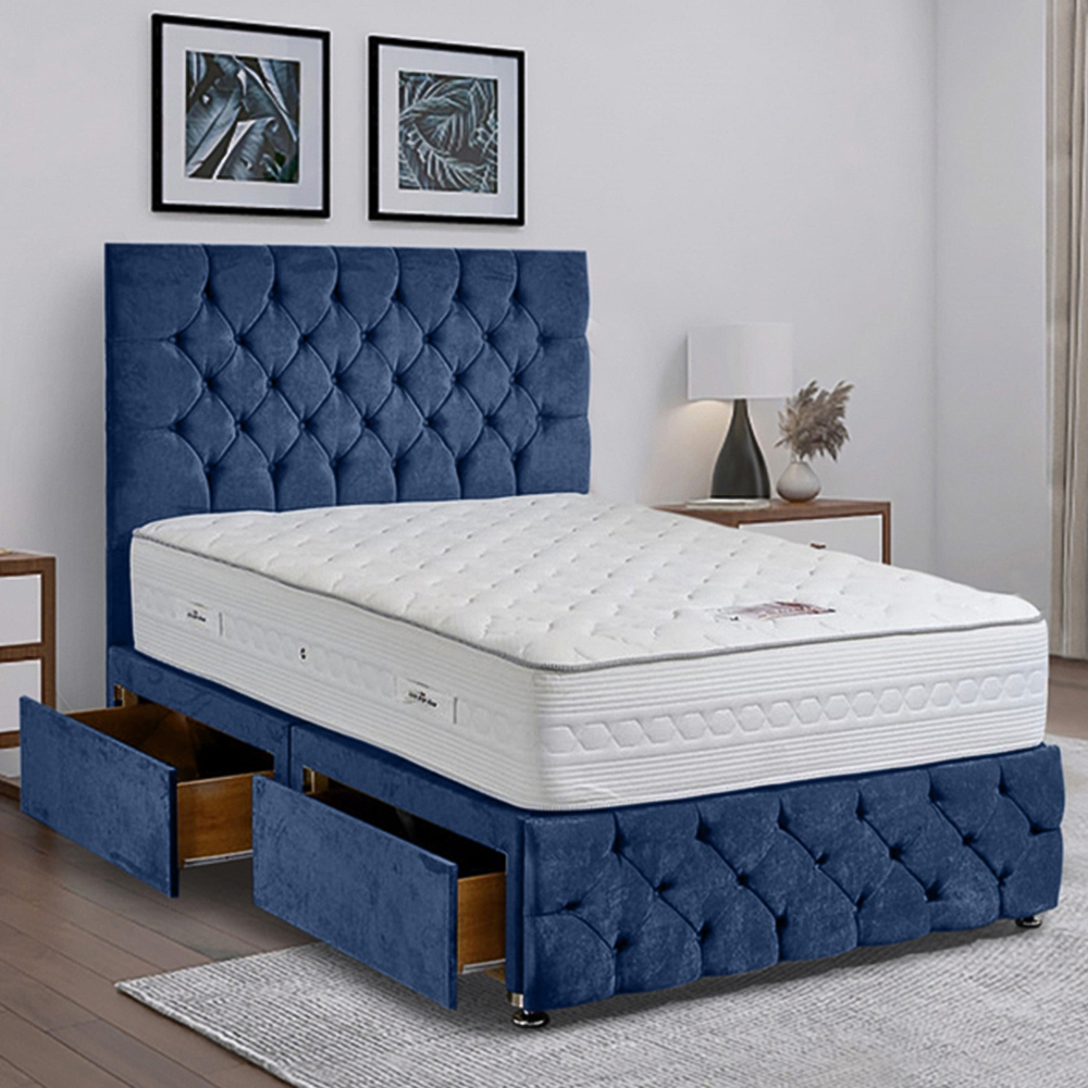 Eleganza Home Comfyzone Single Sapphire Plush Divan Bed with Chesterfield Headboard Image 1