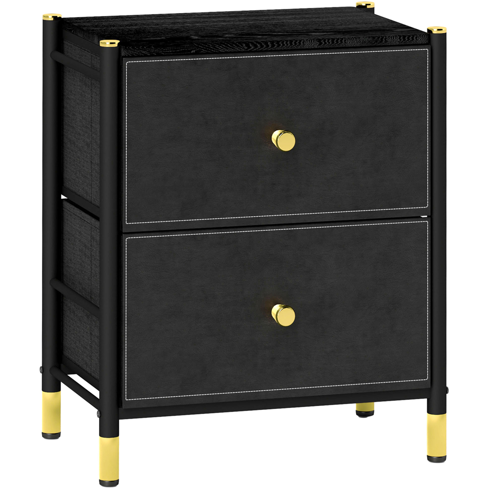 Portland 2 Drawer Black PU Leather Bedside Table Image 2