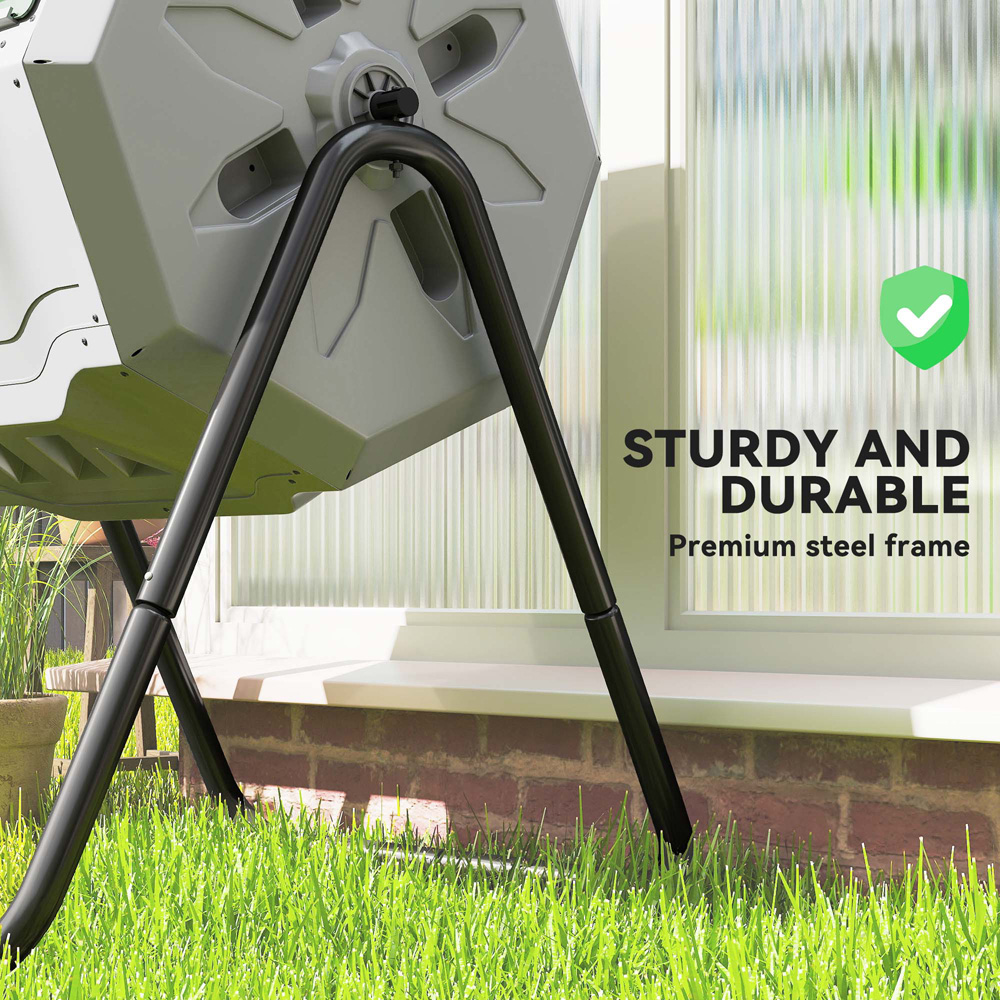 Outsunny 160L Grey 2 Chamber Steel Tumbling Garden Compost Bin Image 7