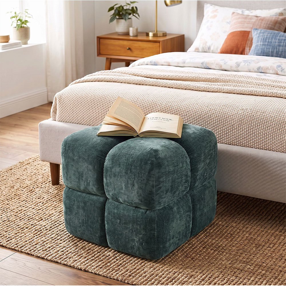 Living and Home Green Chenille Segmented Storage Footstool with Lift-Up Lid Image 8
