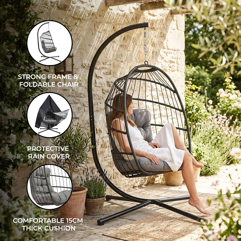 MonsterShop Black Rattan Hanging Egg Chair Image 5