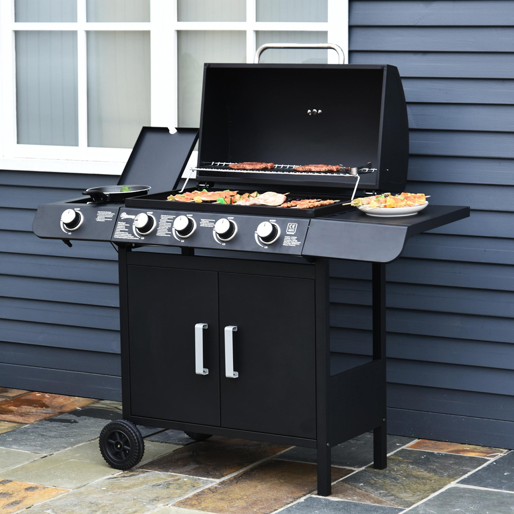 Outsunny Deluxe Black 4 Burner Gas BBQ Grill with Side Burner Image 2