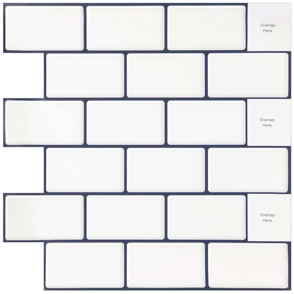 Living and Home 3D Effect White and Black Peel and Stick Backsplash Tiles 30.5 x 30.5cm Image 2