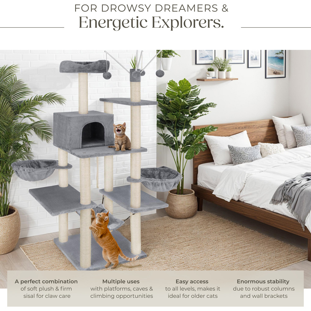 tectake Lilou Grey Cat Tree with Scratching Post 165cm Image 3