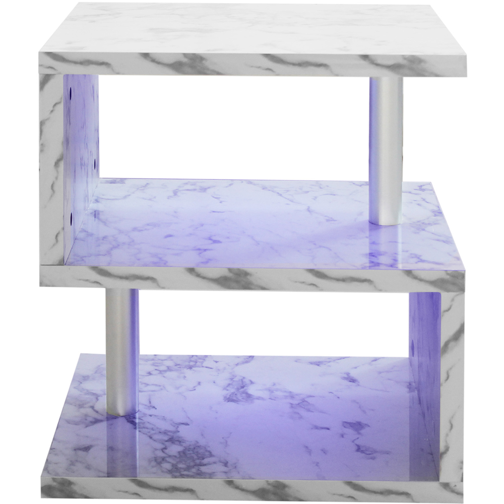 Comfy Living 2 Shelf White Marble Effect High Gloss Abstract LED Side Table Image 4