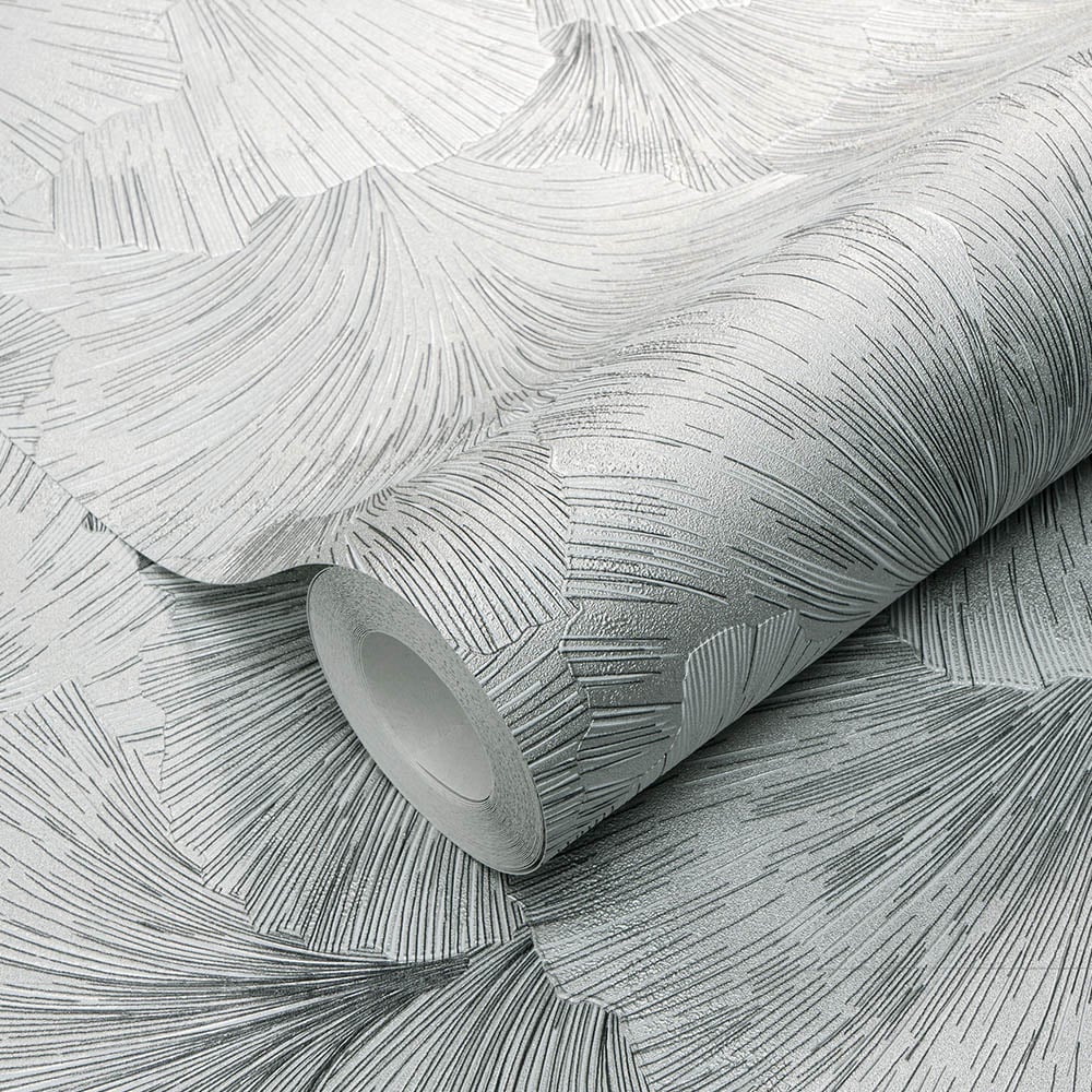 Erismann Stunning Ginkgo Flower Grey and Silver Vinyl Wallpaper Image 2