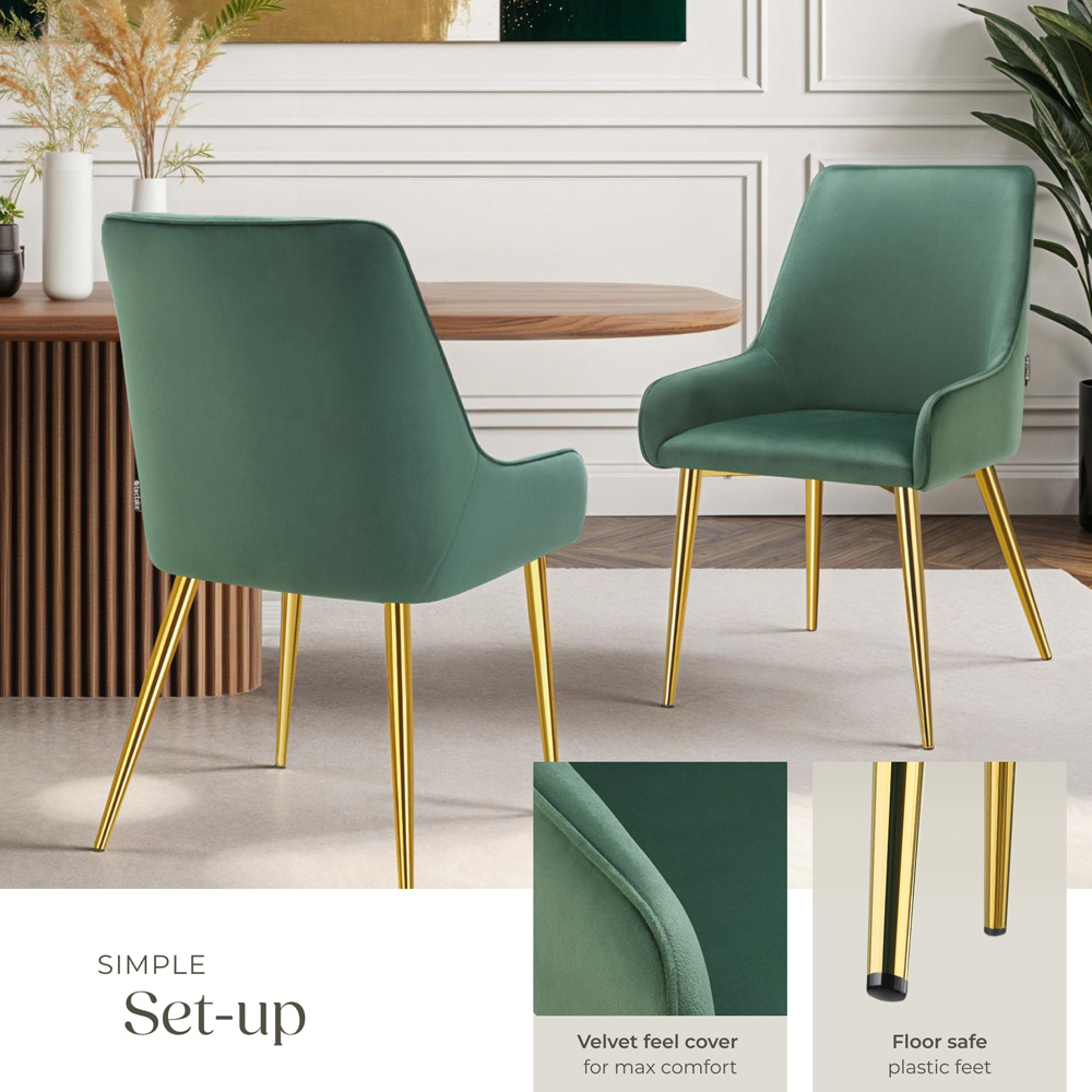 tectake Avane Set of 2 Green Dining Chair Image 4
